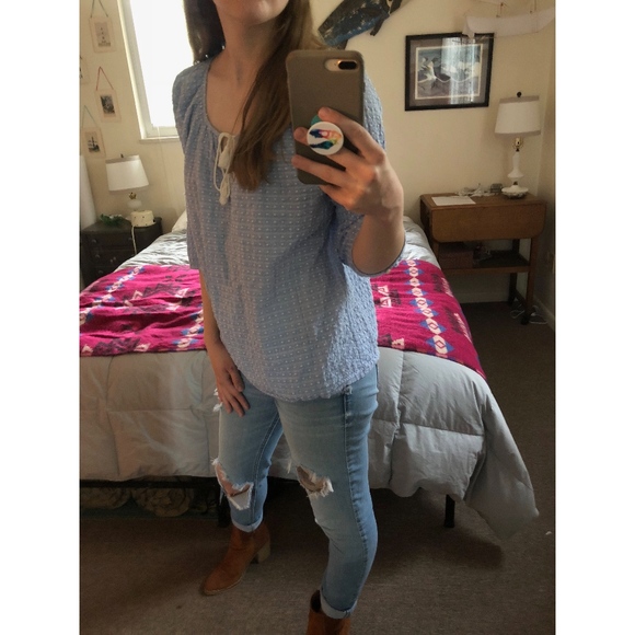 J. Crew Blue Swiss Dot Peasant Top - Picture 3 of 4